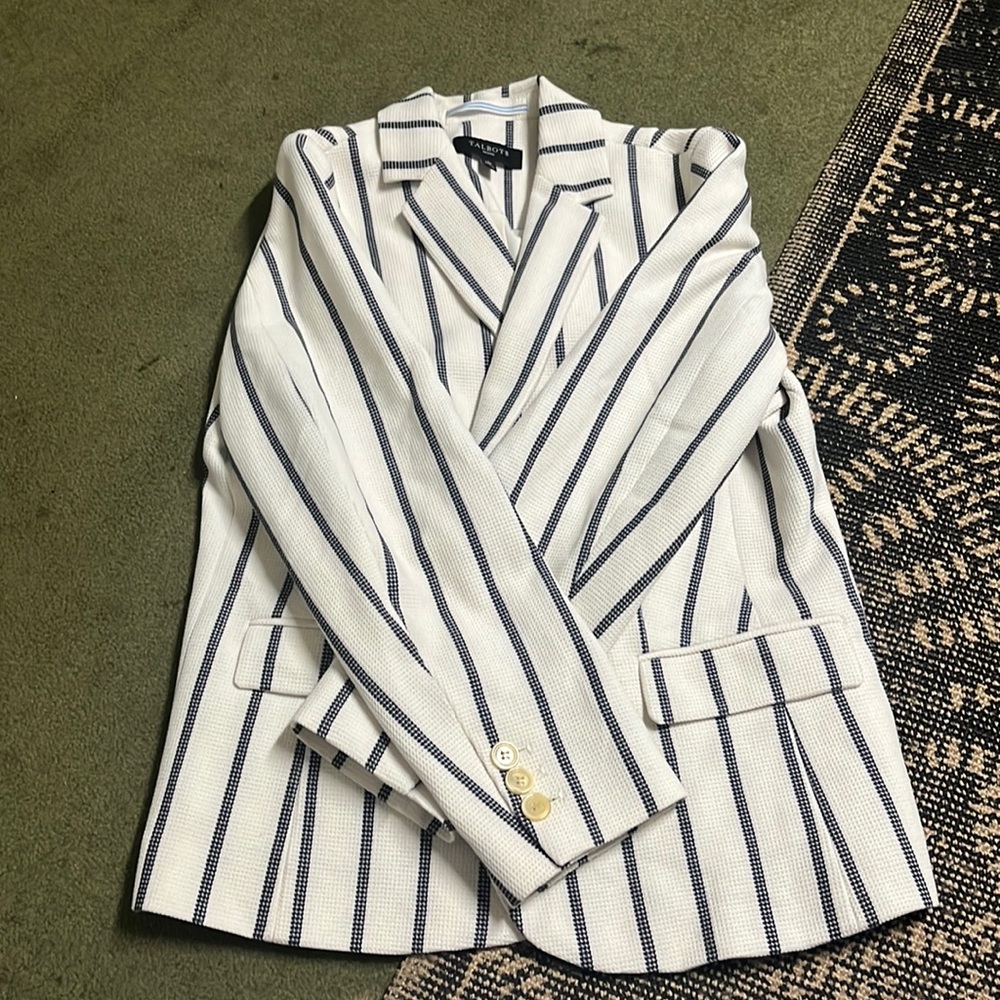 black and white striped talbots suit jacket